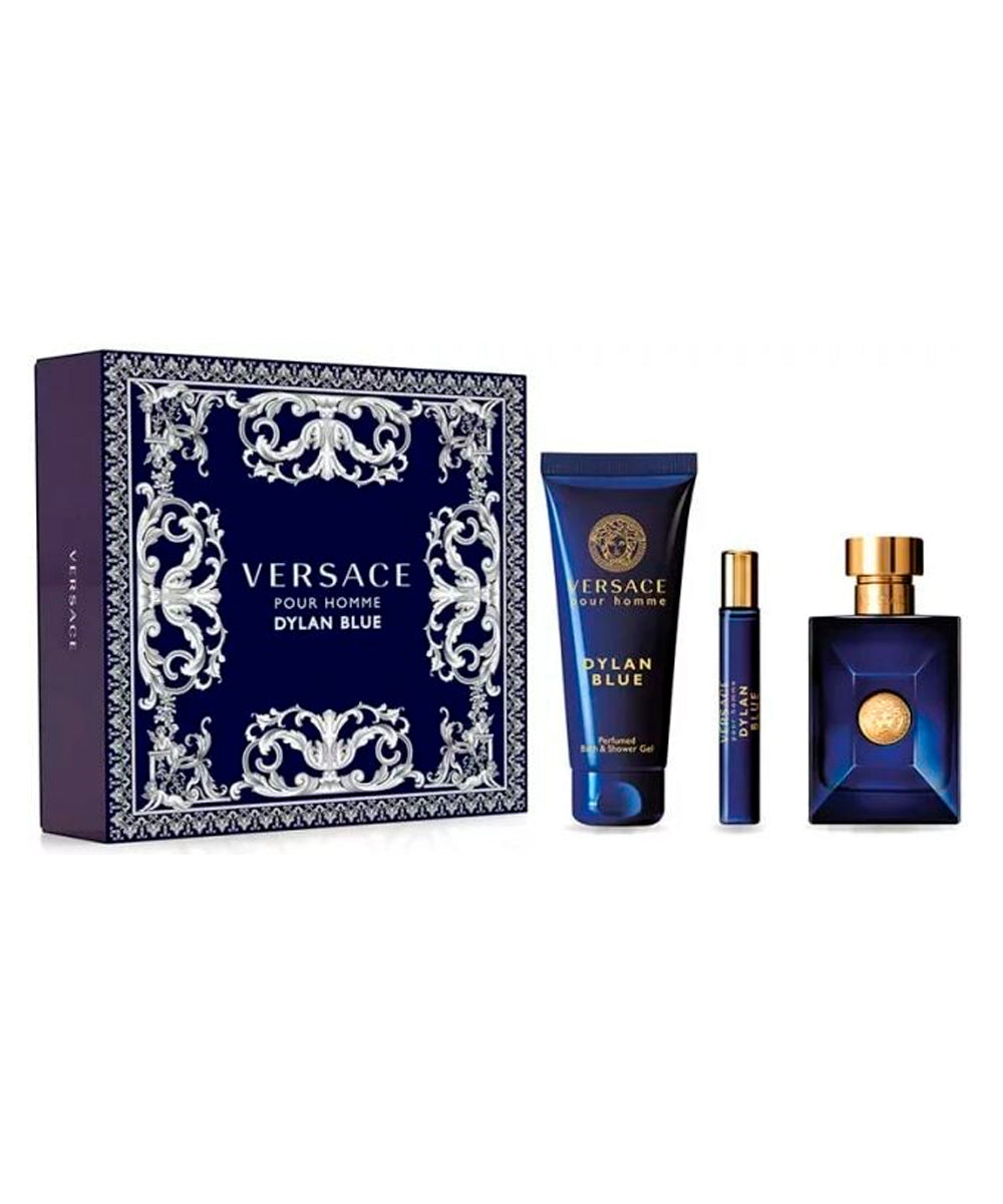 Gianni Versace Dylan Blue Pour Homme Eau de Toilette 3.4oz + Eau de Toilette 0.3oz + Shower Gel 3.4oz Gift Set For Men