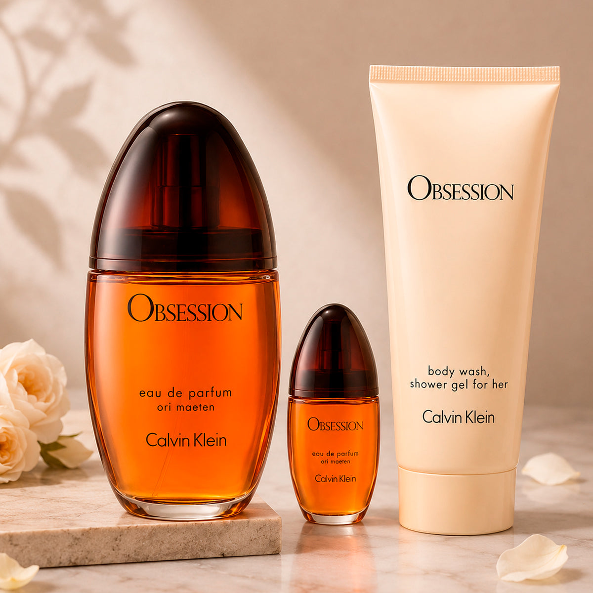 Calvin Klein Obsession Eau de Parfum 3.4oz + Eau de Parfum 0.5oz + Body Lotion 3.3oz Gift Set For Women