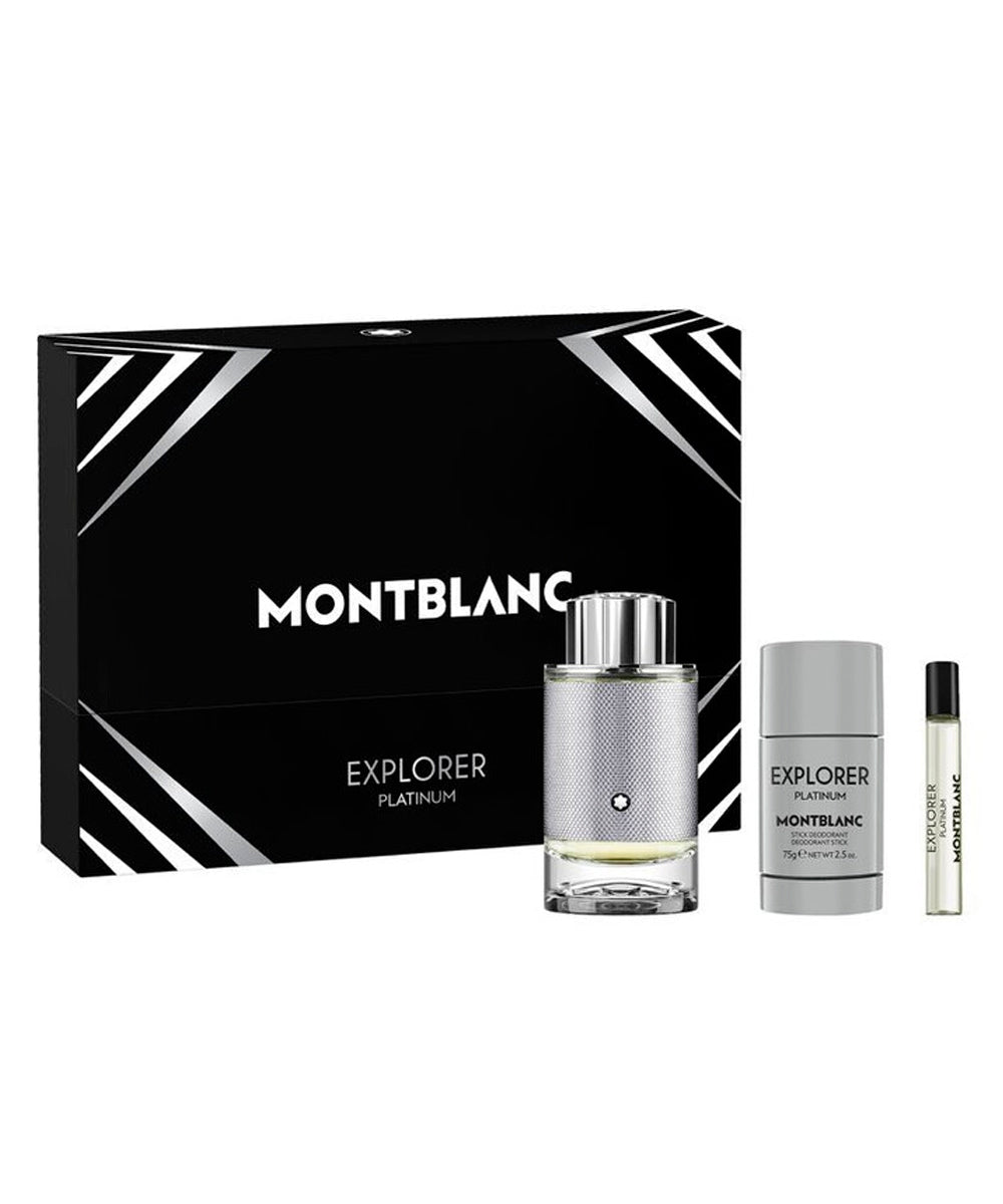 Montblanc Explorer Platinum Eau de Parfum 3.3oz + Eau de Parfum 0.25oz + Shower Gel 3.3oz Gift Set For Men