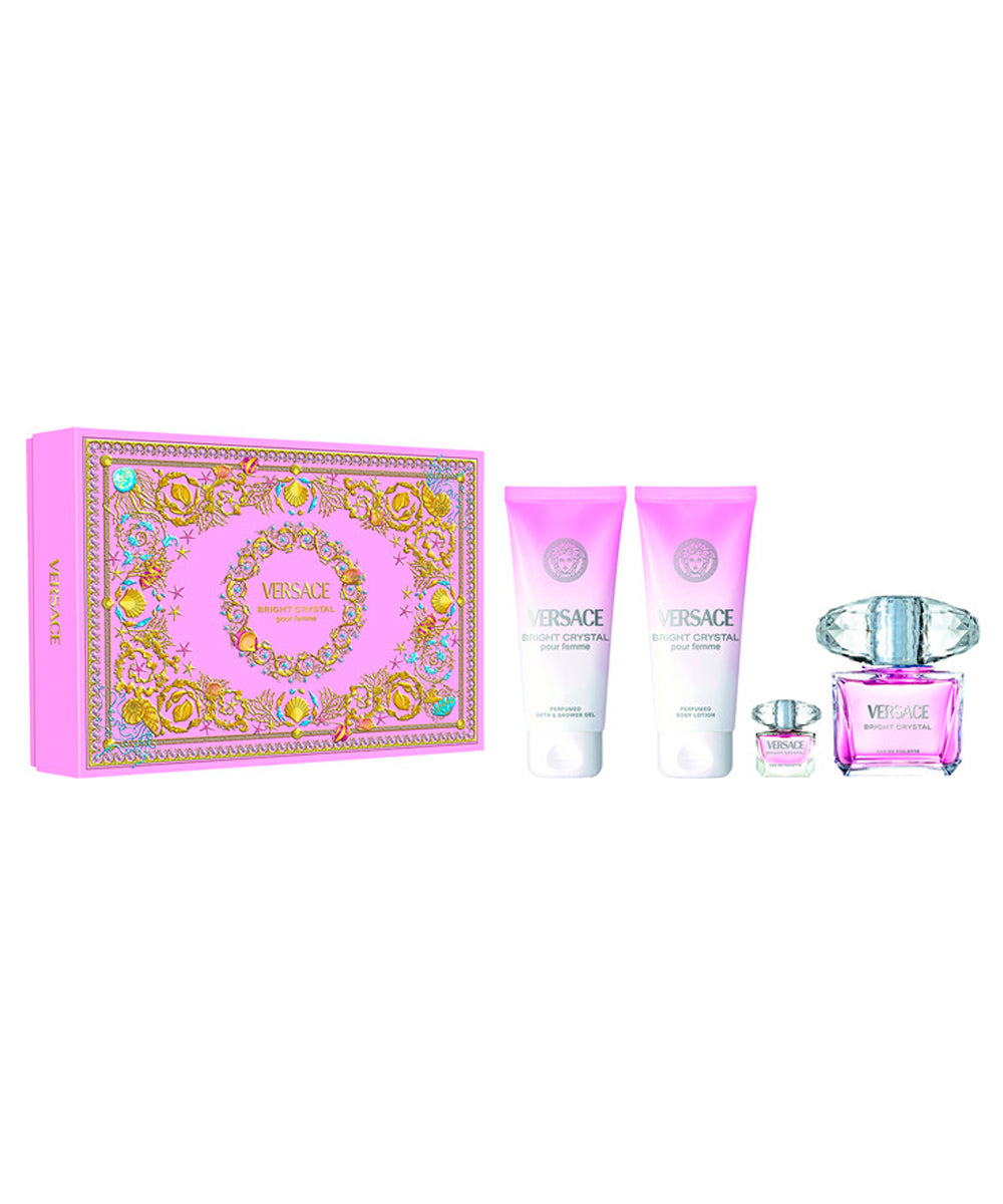Gianni Versace Bright Crystal Eau de Toilette 3oz + Eau de Toilette 0.17oz + BodyLotion 3.4oz + Shower Gel 3.4oz Gift Set For Women