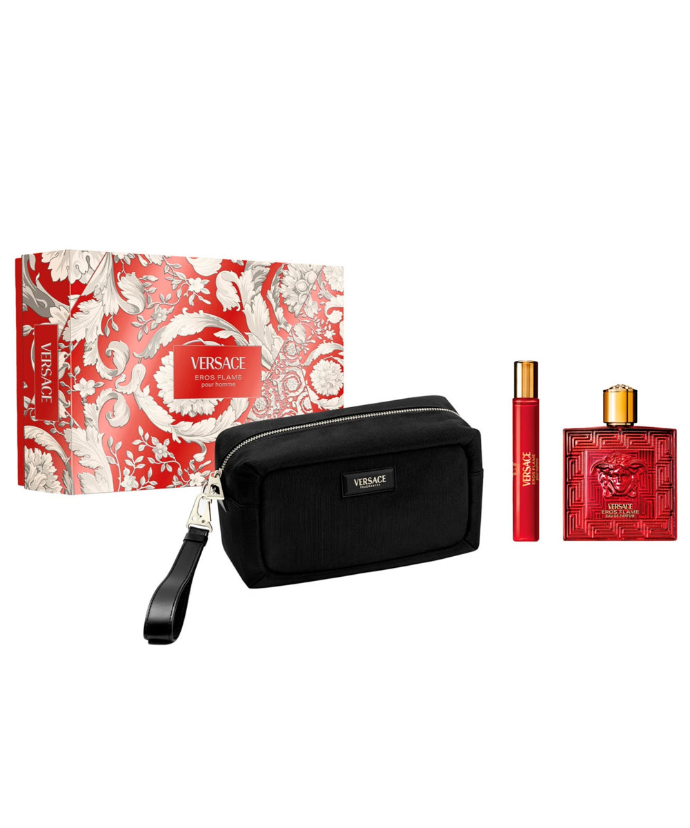 Gianni Versace Eros Flame Eau de Parfum 3.4oz + Eau de Parfum 0.17oz + Black Trousse Gift Set For Men