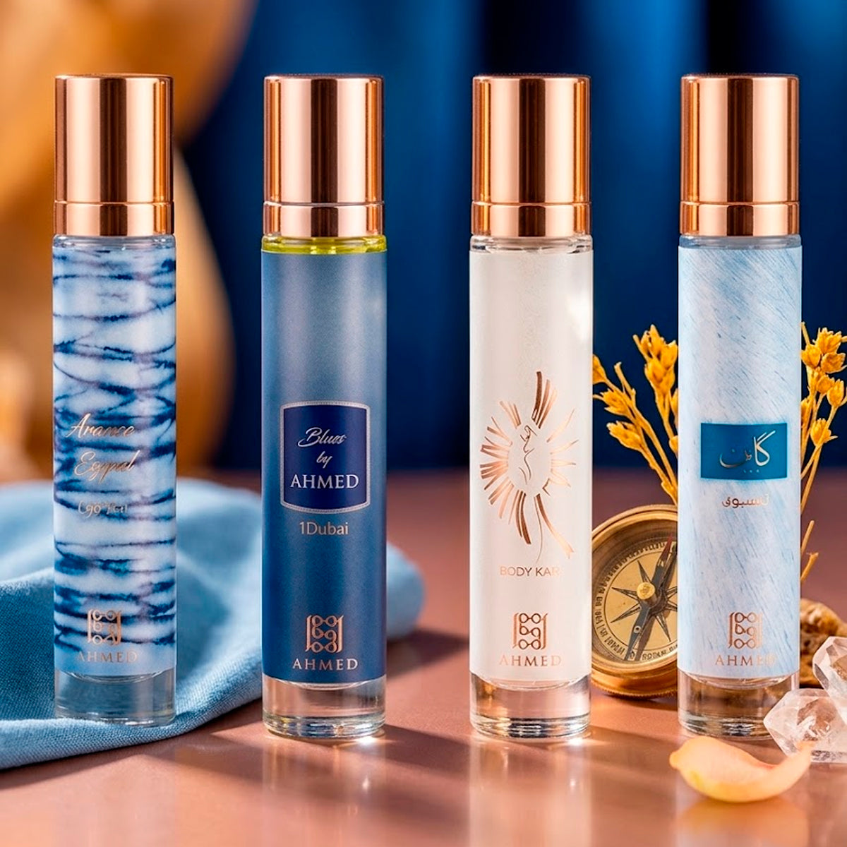 Ahmed Al Maghribi Fragrance Collection For Him Kaaf Eau de Parfum 0.5oz + Azure Royal Eau de Parfum 0.5oz + Blue by Ahmed Eau de Parfum 0.5oz + O'Clock Eau de Parfum 0.5oz Gift Set For Men