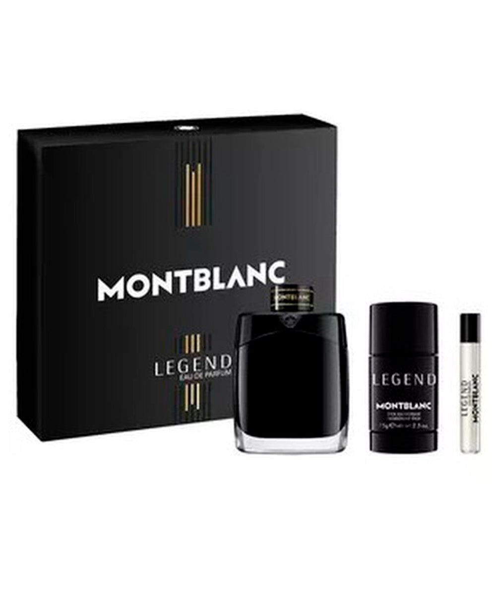MontBlanc Legend Eau de Parfum 3.3oz + Eau de Parfum 0.25oz + Deodorant Stick 2.5oz Gift Set For Men