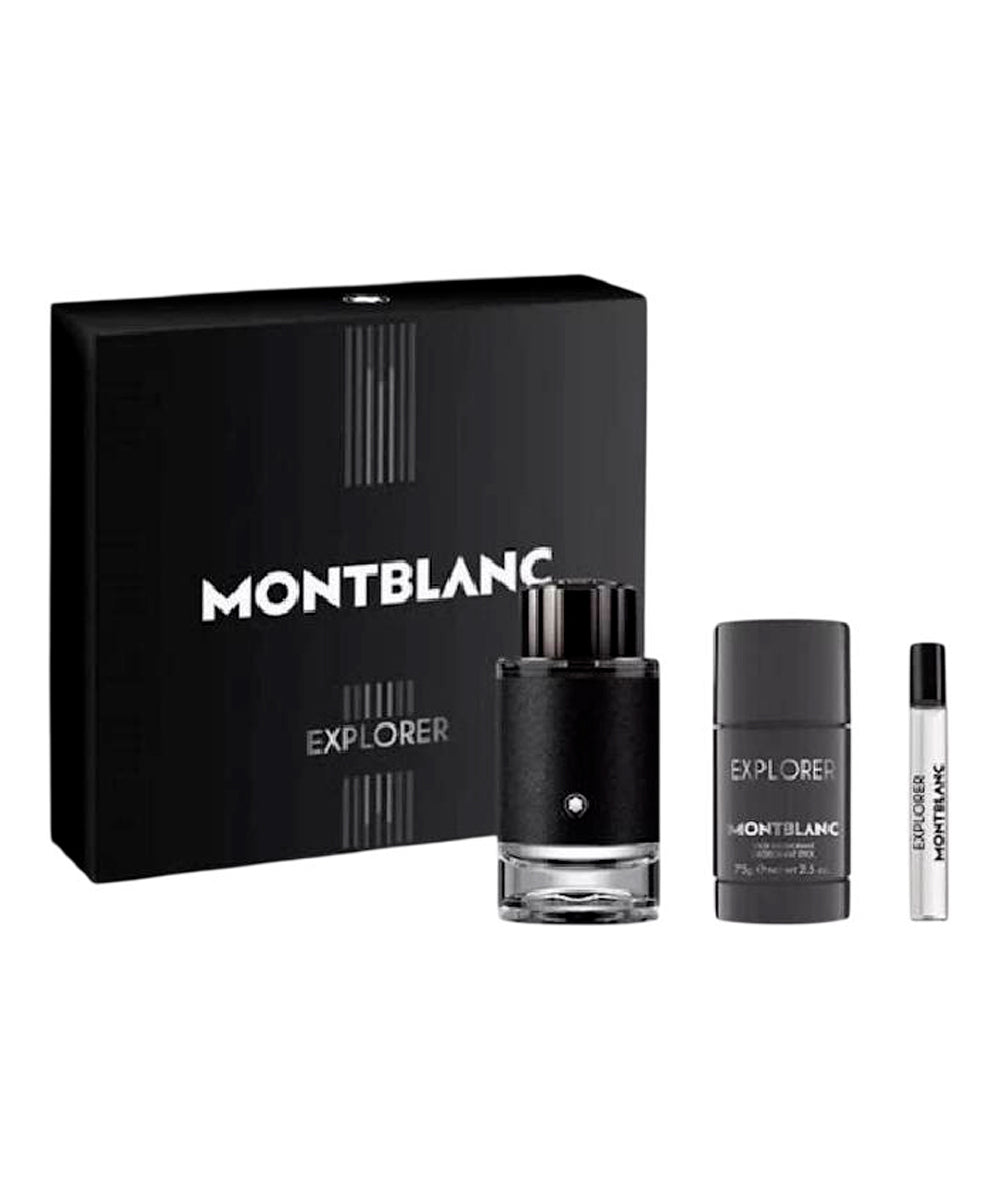 Mont Blanc Explorer Eau de Parfum 3.4oz + Eau de Parfum 0.25oz + 2.6oz Deodorant Gift Set For Men