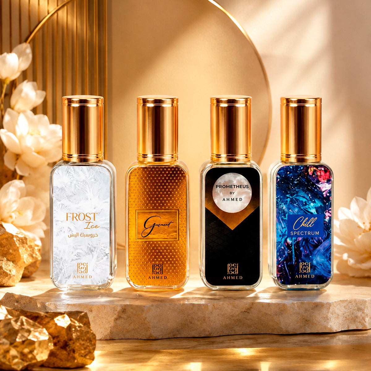 Ahmed Al Maghribi Rodeo Desert Chill Spectrum Eau de Parfum 0.5oz + Garnet Eau de Parfum 0.5oz + Prometheus Eau de Parfum 0.5oz + Frost Ice Eau de Parfum 0.5oz Gift Set Unisex
