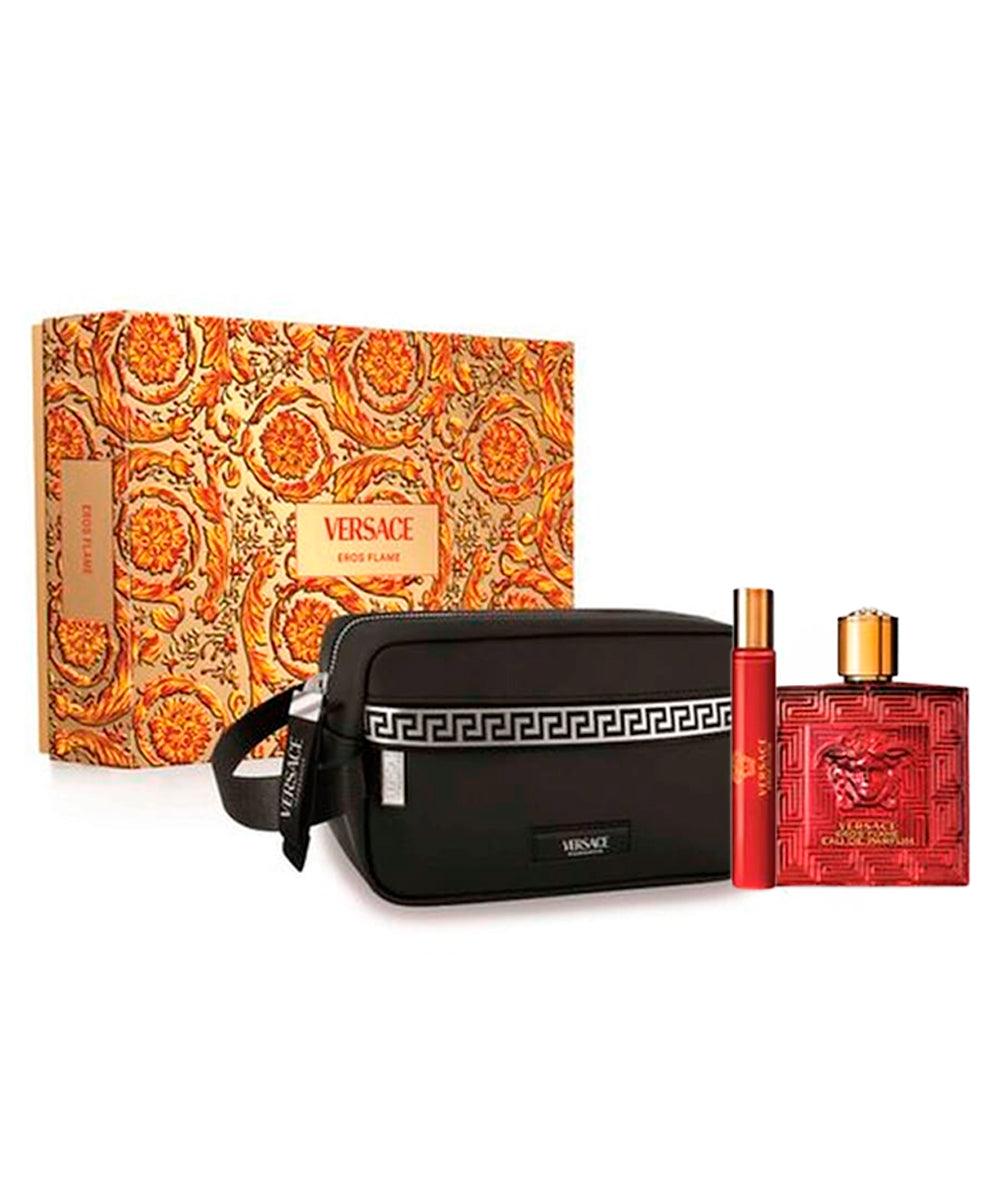 Gianni Versace Eros Flame Eau de Perfum 3.4oz + Eau de Perfum 0.34oz + Travel Case Gift Set For Men