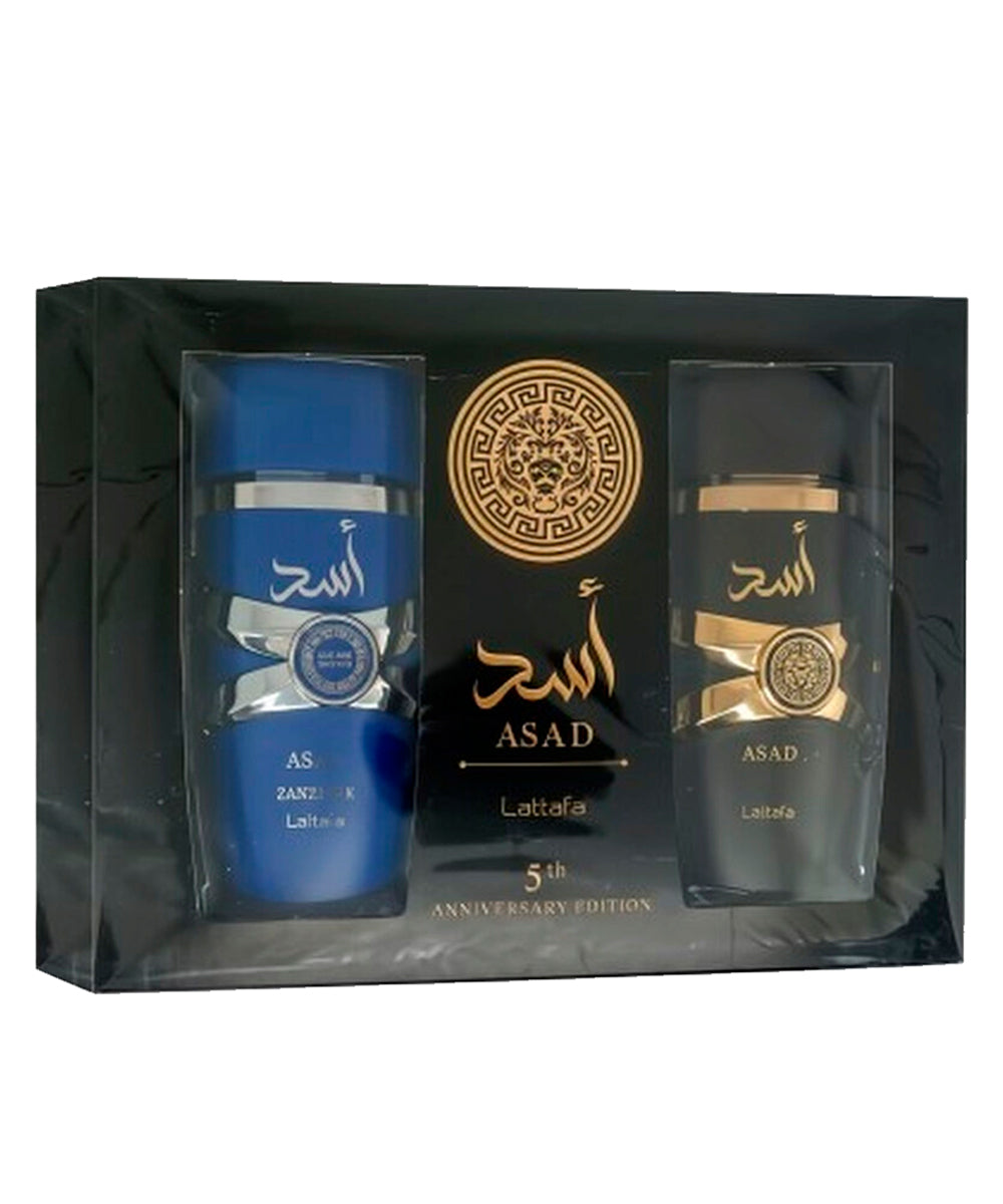 Lattafa Asad 5th Anniversary Asad Eau de Parfum 3.4oz + Asad Zanzibar Eau de Parfum 3.4oz Gift Set For Men