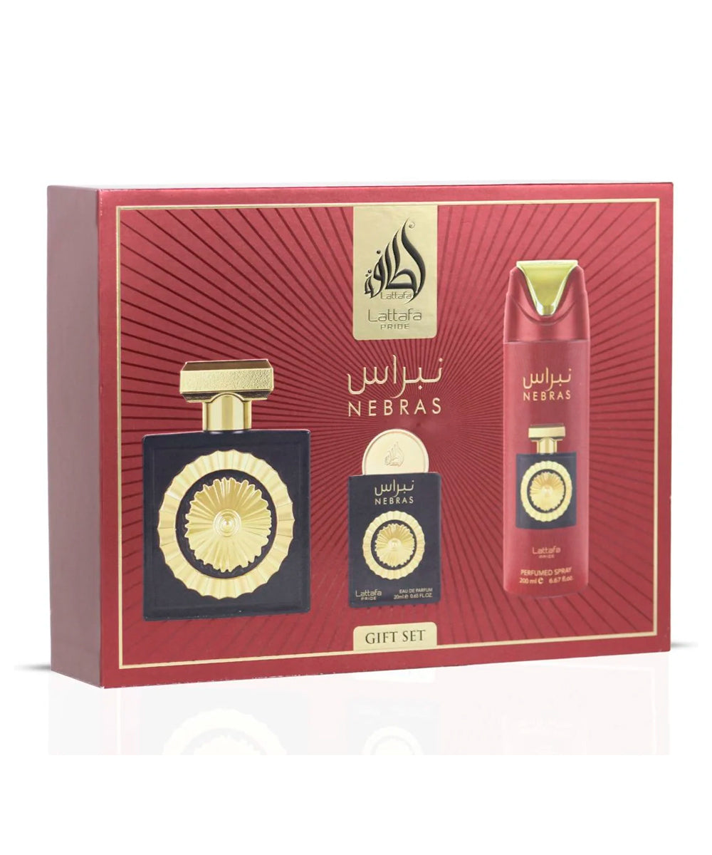 Lattafa Pride Nebras 3.4oz Eau de Parfum + 0.65oz Eau de Parfum + 6.67oz Body Spray Gift Set Unisex