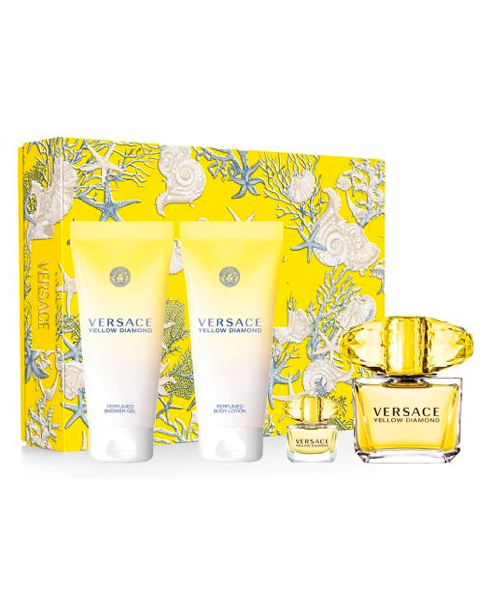 Versace Versace Yellow Diamond Eau de Toilette 3oz + Eau de Toilette 0.17oz + Body Lotion 3.4oz + Shower Gel 3.4oz Gift Set For Women