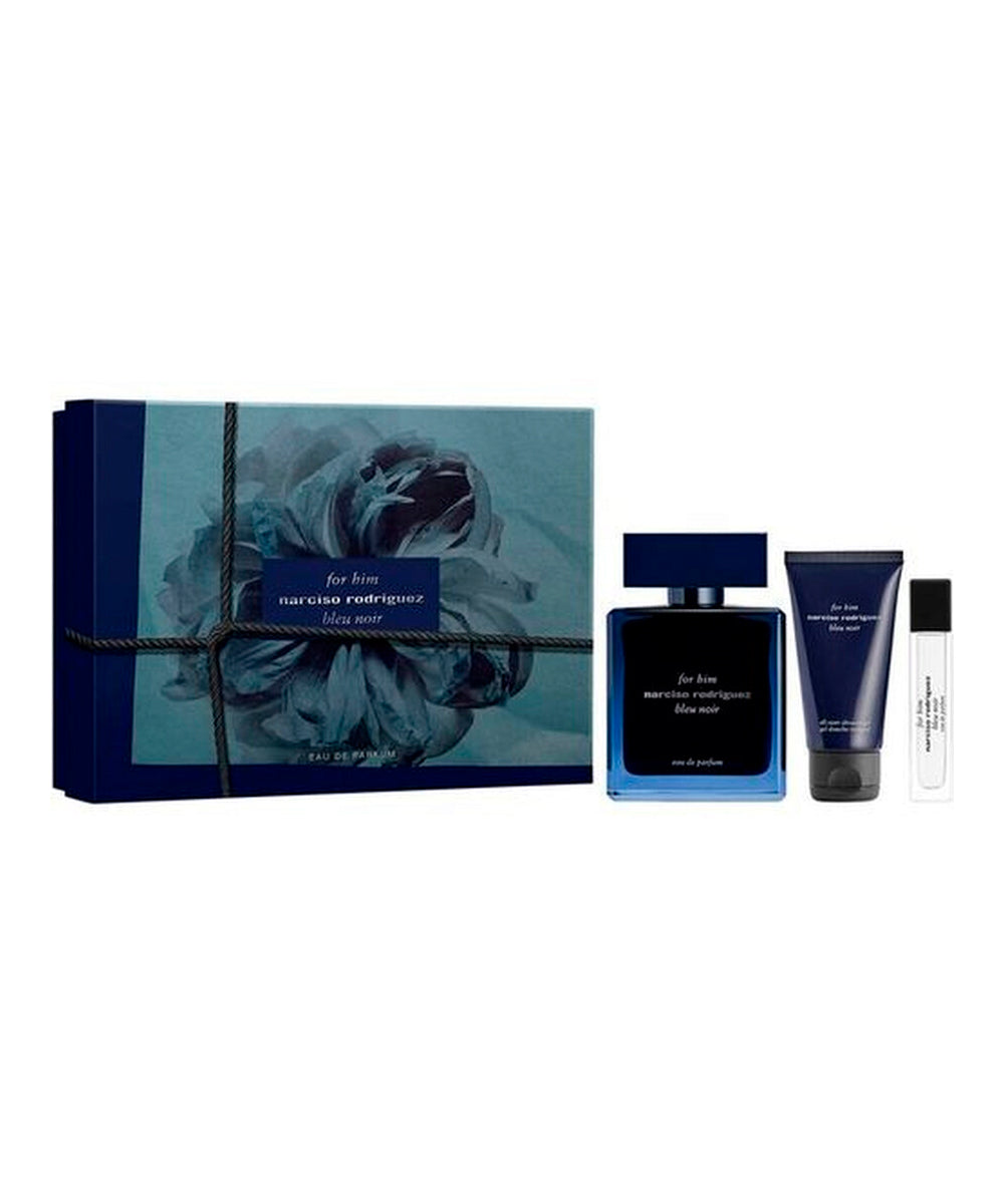 Narciso Rodriguez Bleu Noir for Him Eau de Parfum 3.4oz + Eau de Parfum 0.3oz + Shower Gel 1.6oz Gift Set For Men