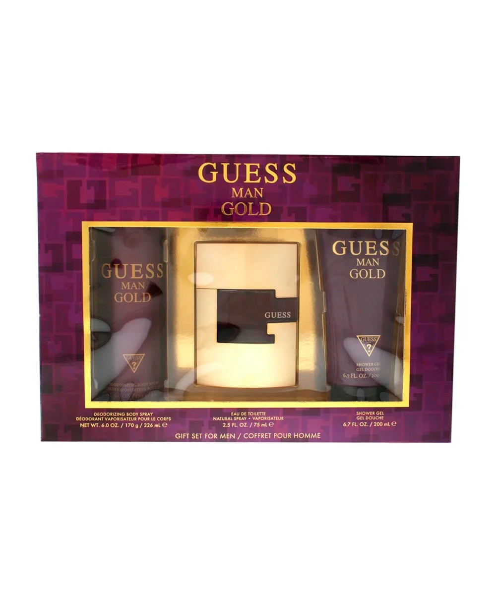 Guess Gold Eau de Toilette 2.5oz + Body Deororant 6oz + Shower Gel 6.7 Gift Set For Men