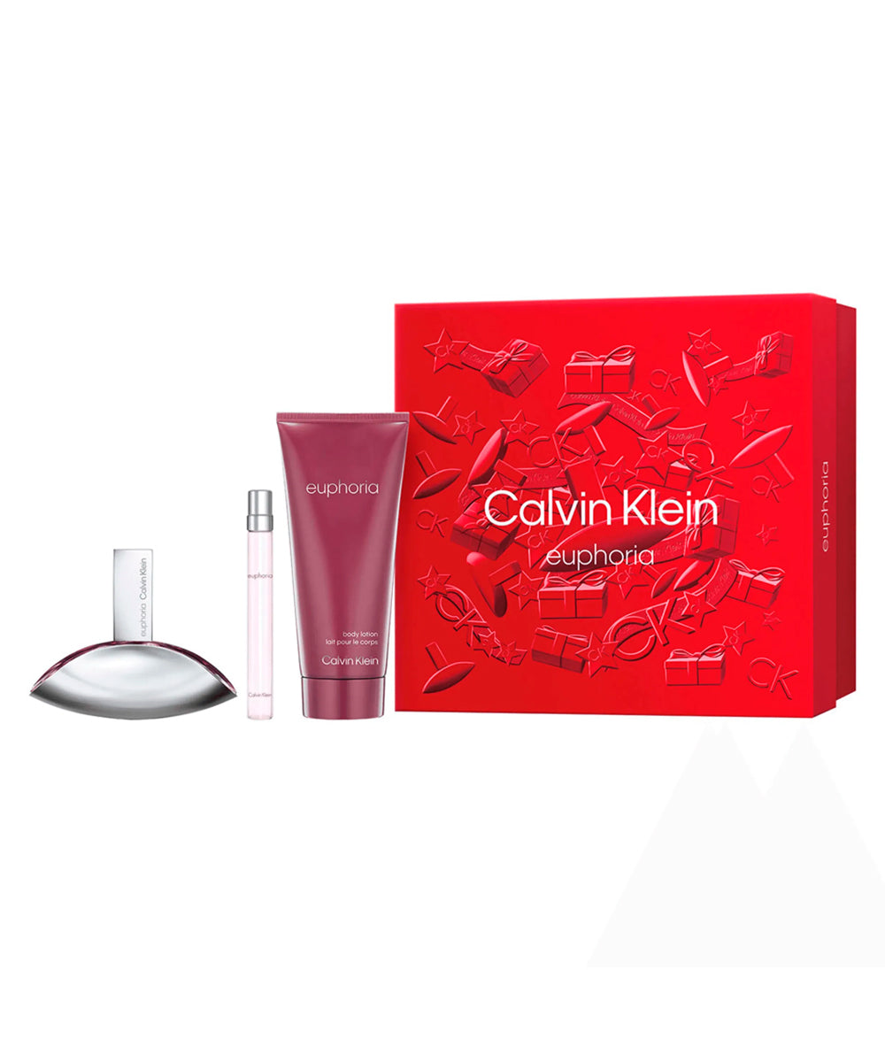 Calvin Klein Euphoria Eau de Parfum 3.3oz + Travel Bottle 0.33oz + Body Lotion 6.7oz Gift Set for Women