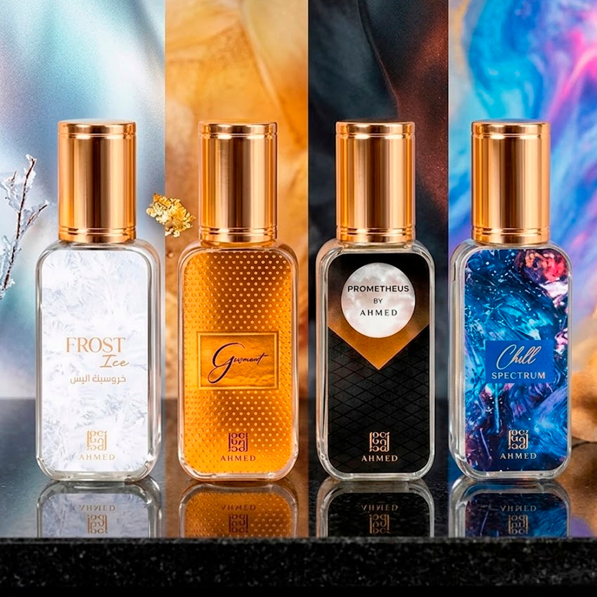 Ahmed Al Maghribi Rodeo Desert Chill Spectrum Eau de Parfum 0.5oz + Garnet Eau de Parfum 0.5oz + Prometheus Eau de Parfum 0.5oz + Frost Ice Eau de Parfum 0.5oz Gift Set Unisex