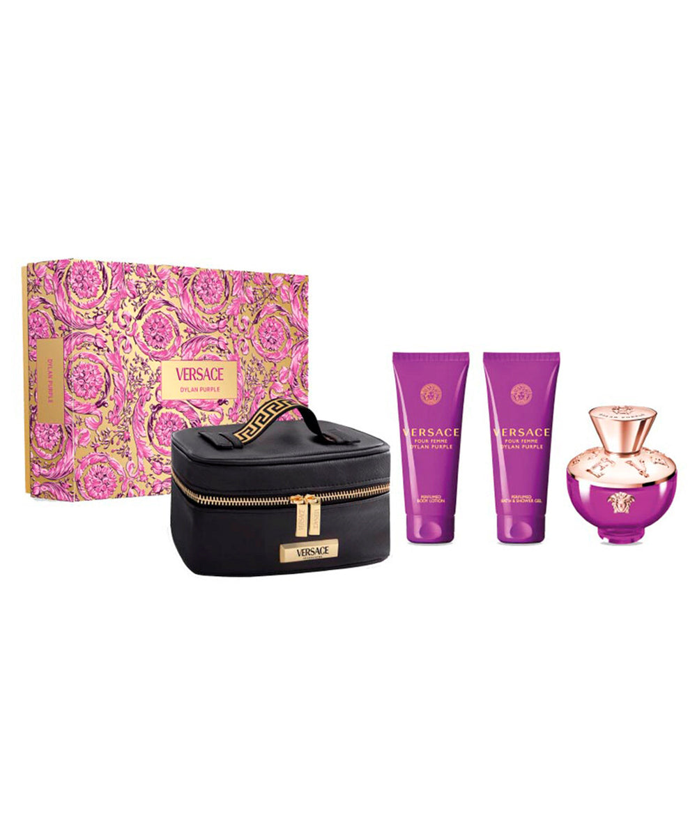 Gianni Versace Dylan Purple Pour Femme Eau de Parfum 3.4oz + Body Lotion 3.4oz + Shower Gel 3.4oz + Beauty Case Gift Set For Women