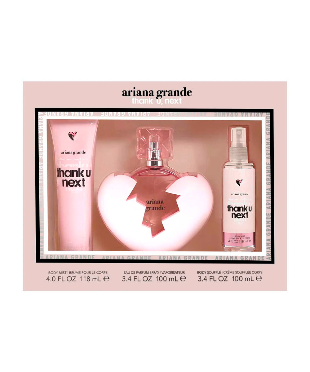 Ariana Grande Thank U Next Eau De Parfum 3.4oz + Body Souffle 3.4oz + Shower Gel 3.4oz Gift Set For Women