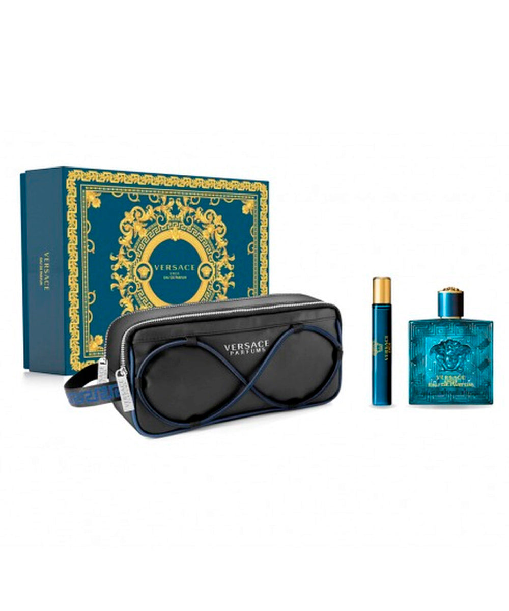 Gianni Versace Eros Eau De Toilette 3.4oz + Eau De Toilette  0.34oz + Bag Gift Set For Men