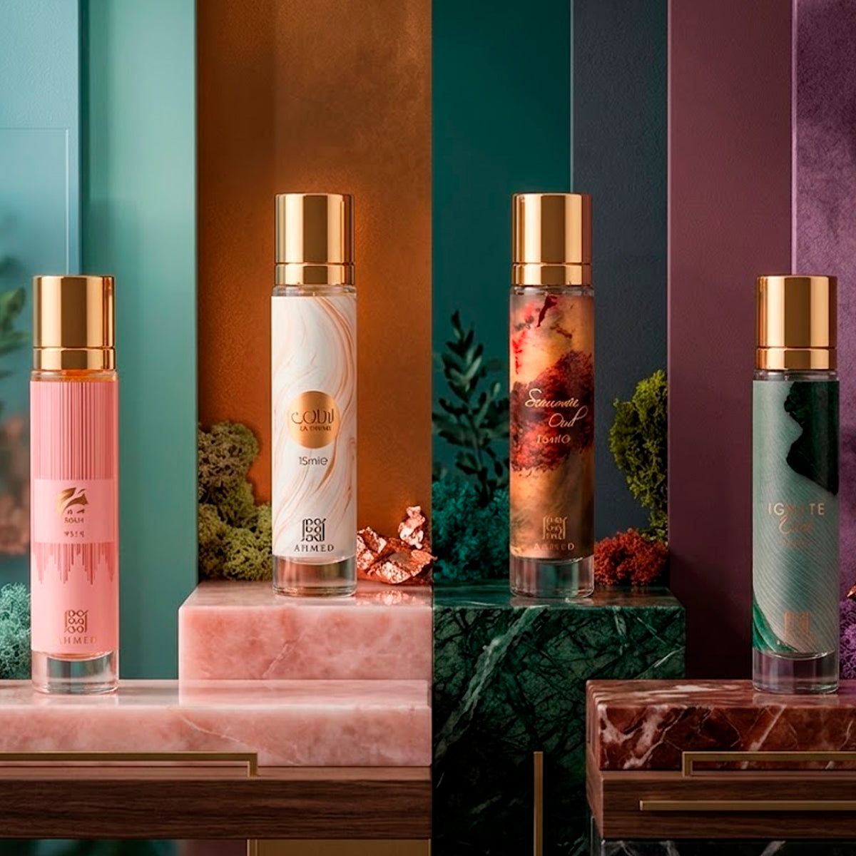 Ahmed Al Maghribi Fragrance Collection For Him Beat Of Marj Eau de Parfum 0.5oz + Laathani Eau de Parfum 0.5oz + Ignite Oud Eau de Parfum 0.5oz + Summer Eau de Parfum 0.5oz Gift Set For Men
