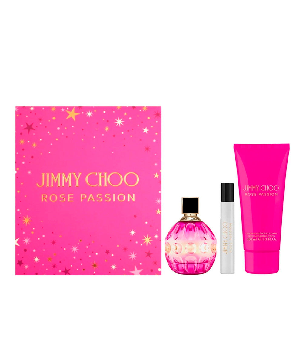 Jimmy Choo Rose Passion Eau de Parfum 3.4oz + Body Lotion 3.4oz + Eau de Parfum 0.25oz Gift Set For Women