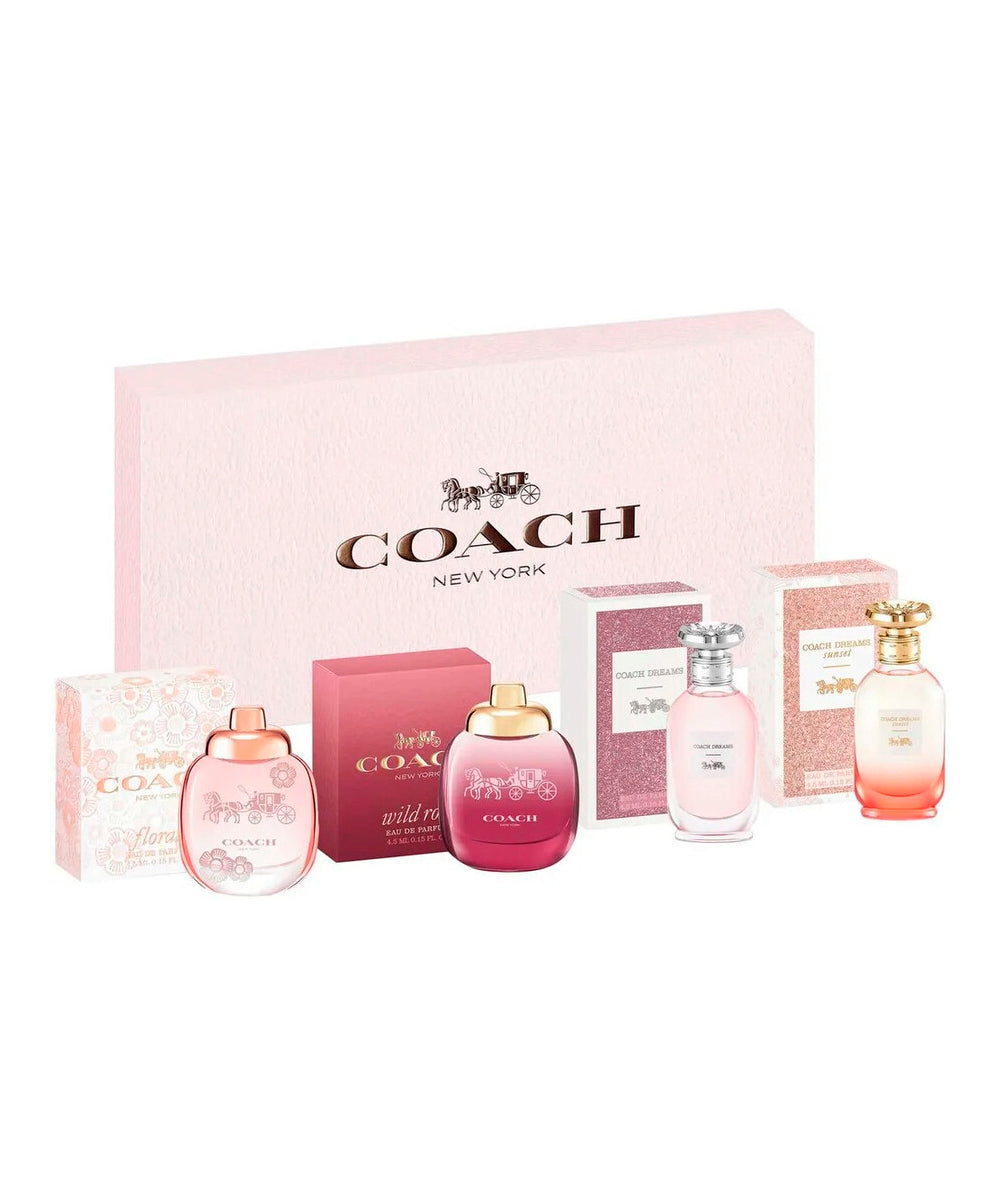 Coach Eau de Parfum 0.15oz Floral + Eau de Parfum 0.15oz Wild Rose + Eau de Parfum 0.15oz Coach Dreams + Eau de Parfum 0.15oz Coach Dreams Sunset Gift Set For Women