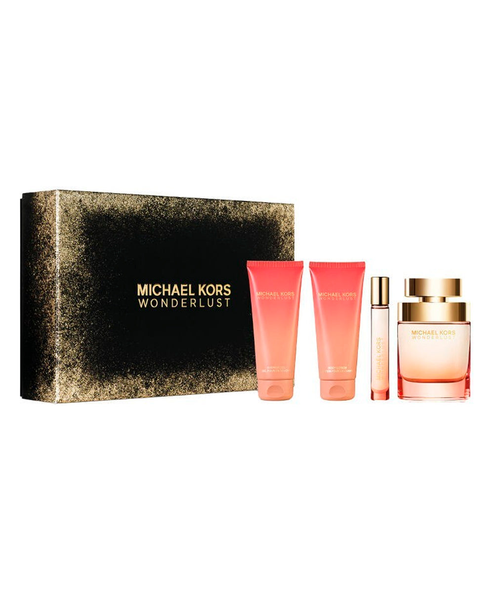 Michael Kors Wonderlust Eau de Parfum 3.4oz + Body Lotion 3.4oz + Shower Gel 3.4oz + Eau de Parfum 0.34oz Gift Set For Women