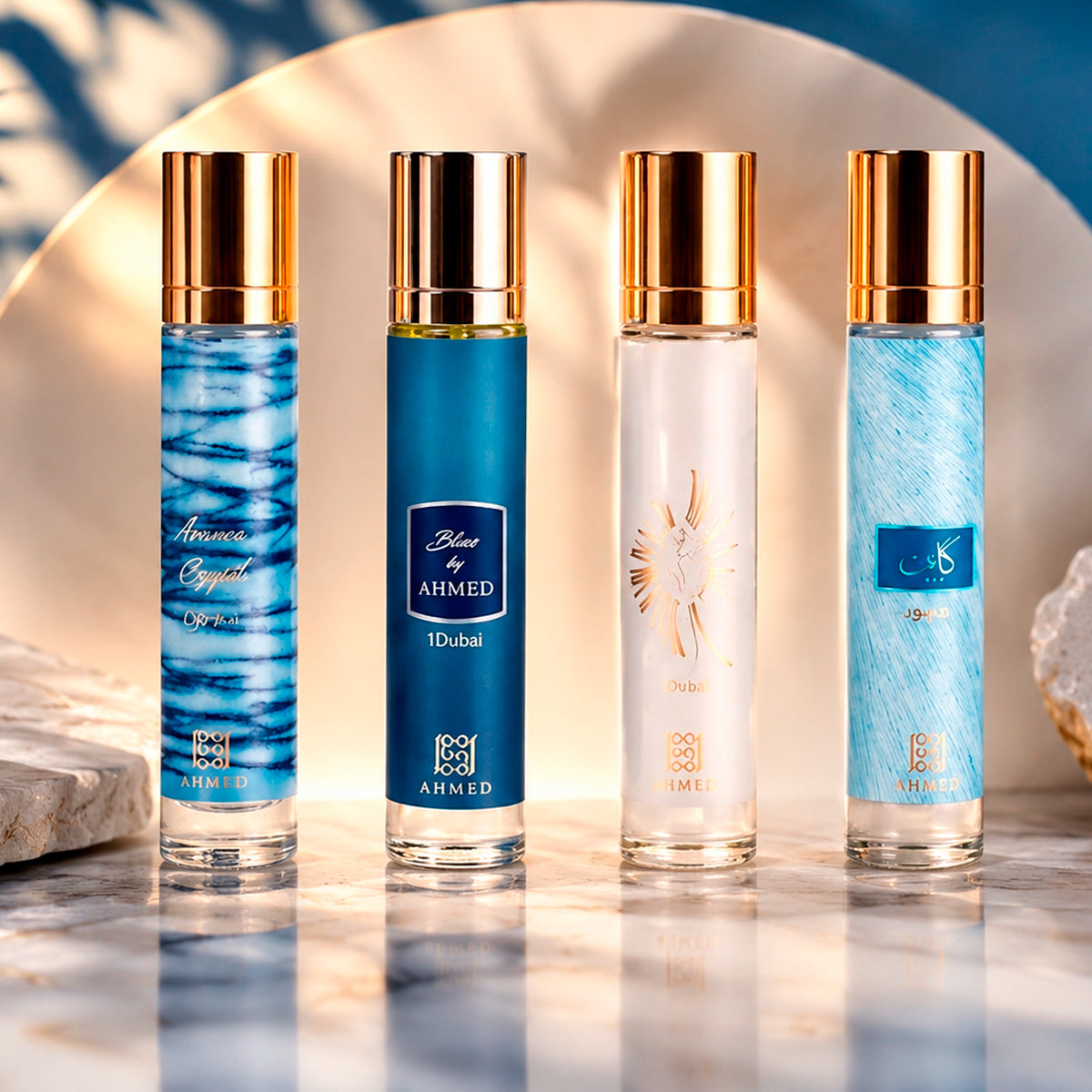 Ahmed Al Maghribi Fragrance Collection For Him Kaaf Eau de Parfum 0.5oz + Azure Royal Eau de Parfum 0.5oz + Blue by Ahmed Eau de Parfum 0.5oz + O'Clock Eau de Parfum 0.5oz Gift Set For Men