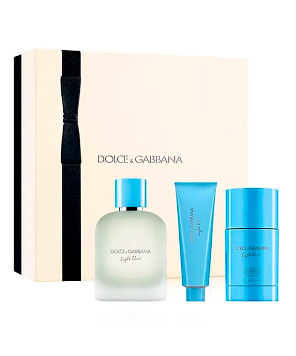 Dolce & Gabbana Light Blue Pour Homme Eau de Toilette 3.4oz + Shower Gel 1.7oz + Deodorant 2.6oz Gift Set For Men