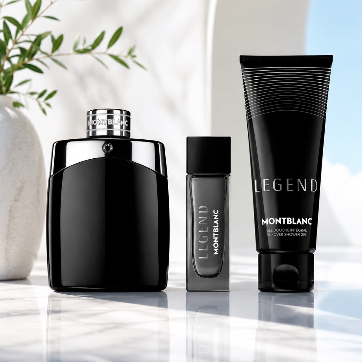 Montblanc Legend Eau de Toilette 3.3oz + Eau de Toilette 0.5oz + Shower Gel 3.4oz Gift Set For Men