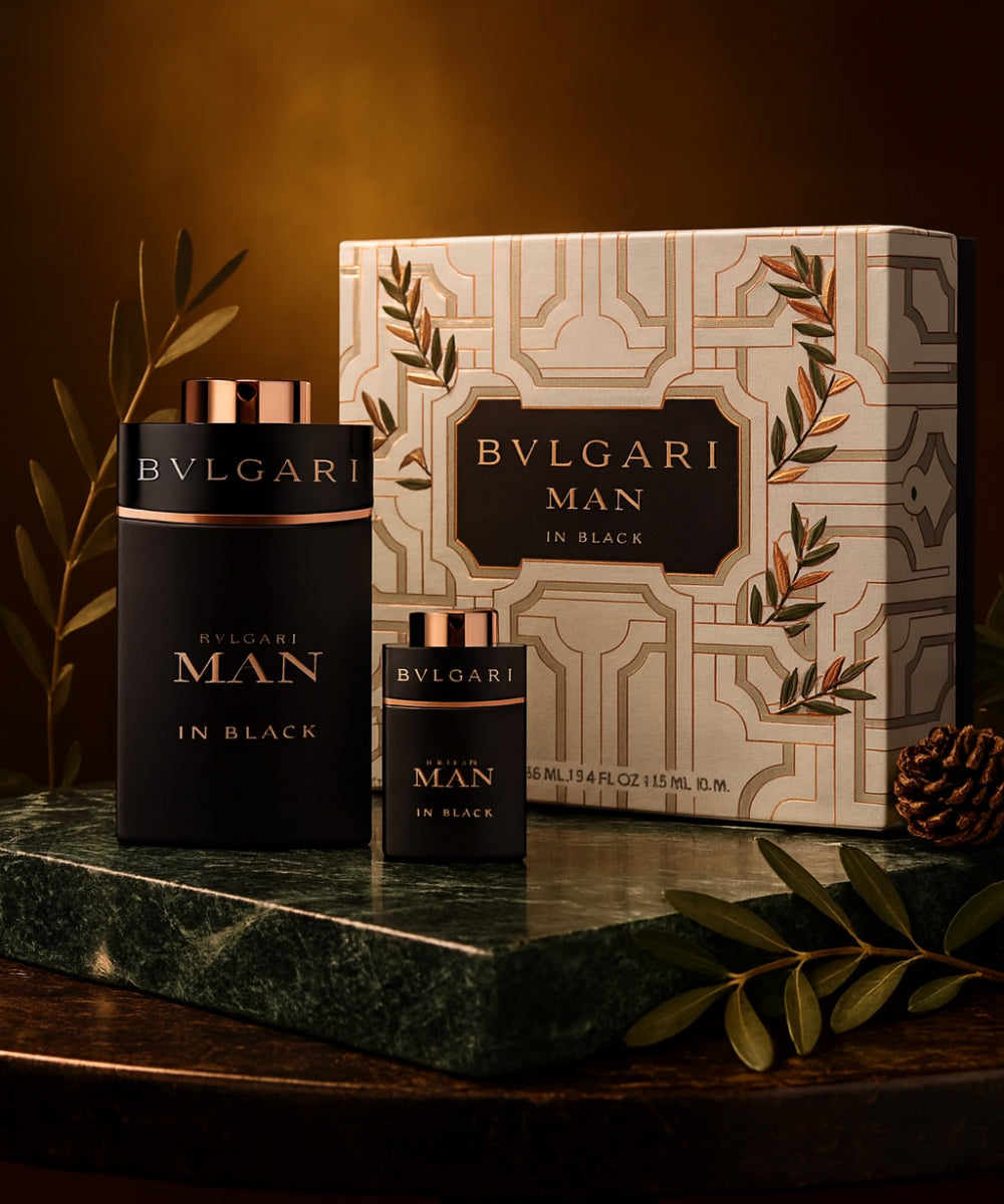 Bvlgari Man In Black Eau de Parfum 3.4oz + Mini 0.5oz Gift Set For Men