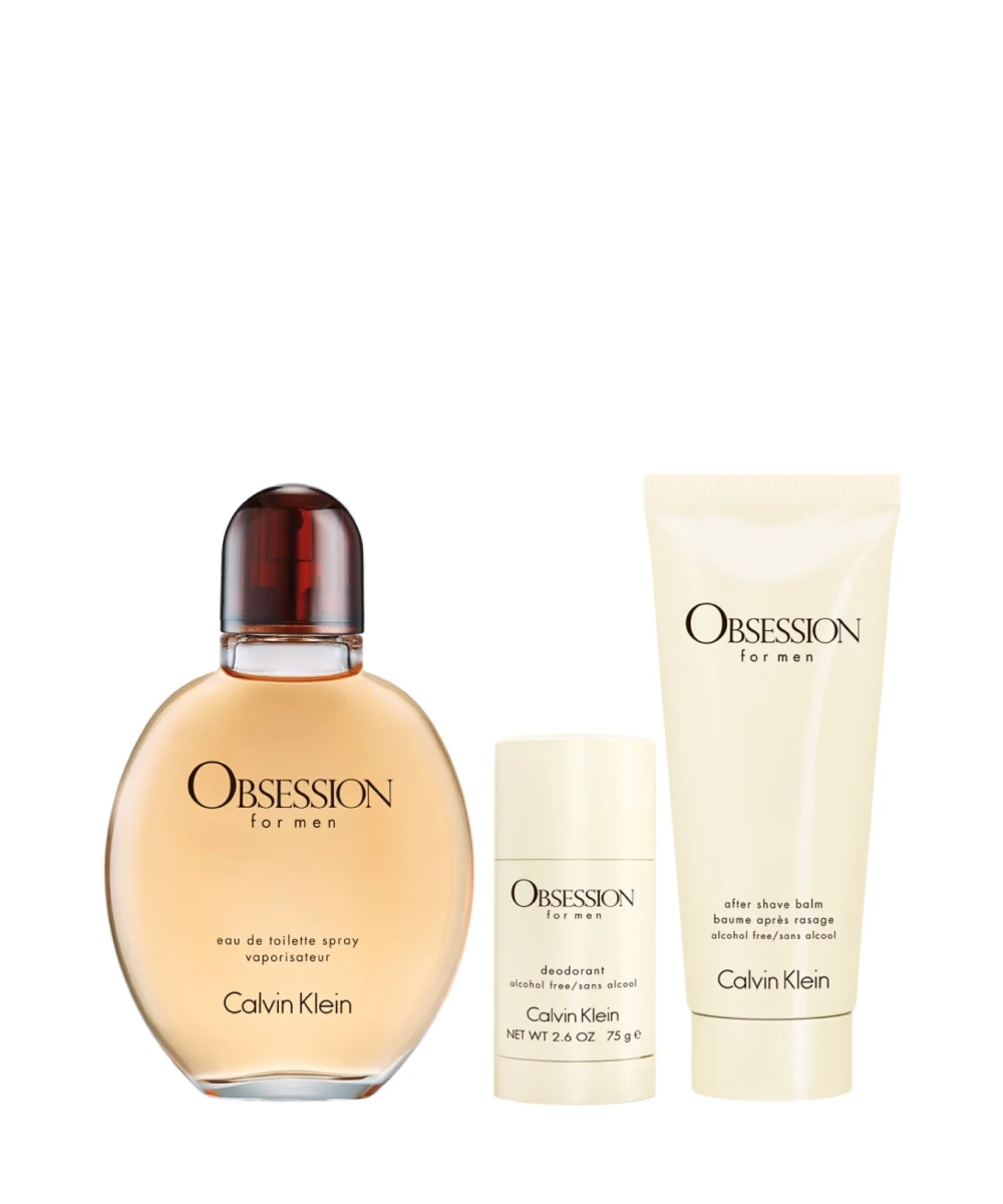 Calvin Klein Obsession Eau de Toilette 4.2oz + After Shave Balm 3.3oz + Deodorant Stick 2.6oz Gift Set For Men
