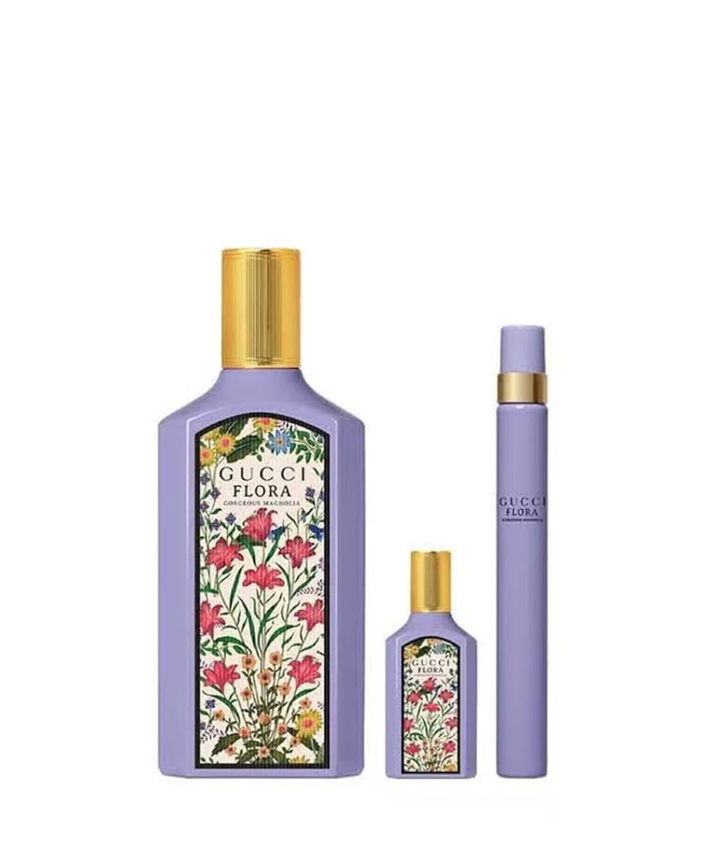 Gucci Flora Gorgeous Magnolia Eau de Parfum 3.4oz + Eau de Parfum 0.33oz + Eau de Parfum 0.17oz Gift Set For Women