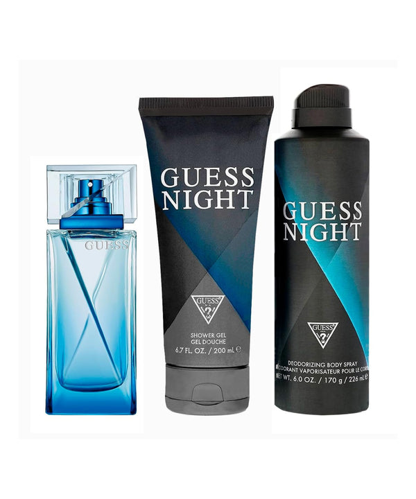 Guess Night Men 3.4oz Edt + Body Spray 6oz + Shower Gel 6.7oz 3pcs Gift Set