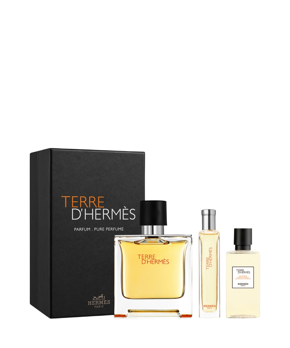 Hermes Terre D'Hermes Pure Parfum 2.5oz +Mini 0.5oz + Shower Gel 1.35oz Gift Set For Men