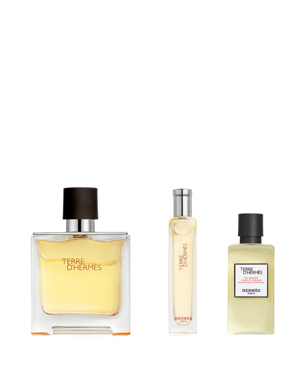Hermes Terre D'Hermes Pure Parfum 2.5oz +Mini 0.5oz + Shower Gel 1.35oz Gift Set For Men