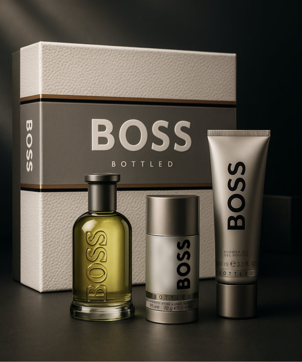 Hugo Boss Bottled Eau de Toilette 3.3oz + Shower Gel 3.3oz + Deodorant Stick 2.4 Gift Set For Men