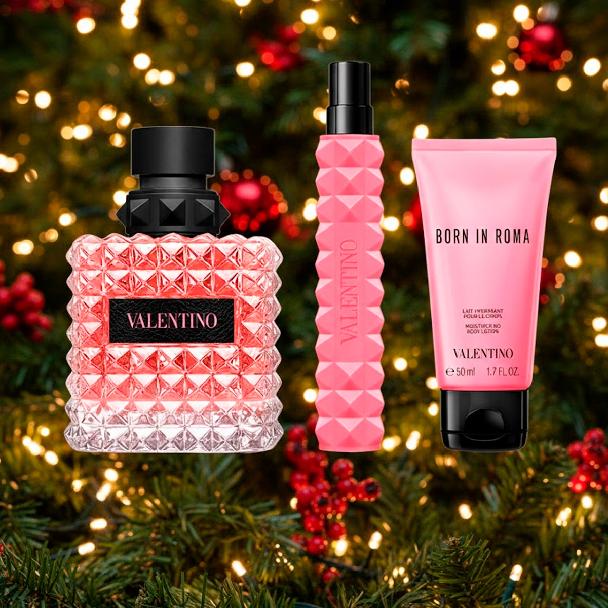 Valentino Donna Born In Roma Eau de Parfum 3.4oz + Body Lotion 1.7oz + Eau de Parfum 0.34oz Gift Set For Women