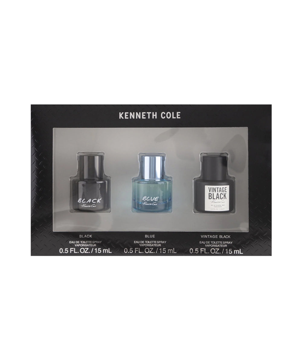 Kenneth Cole Miniature Cologne Collection: Black 0.5oz + Mankind 0.5oz + Reaction 0.5oz Gift Set For Men