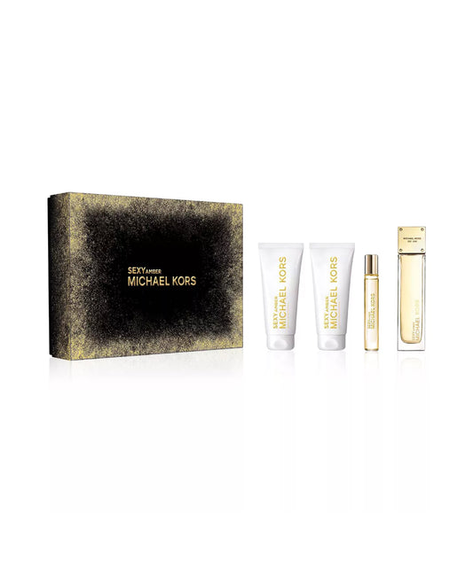 Michael Kors Sexy Amber Women 3.4oz + Shower Gel 3.4oz + Body Lotion 3.4oz + Travel Spray 0.3oz 4pcs Gift Set