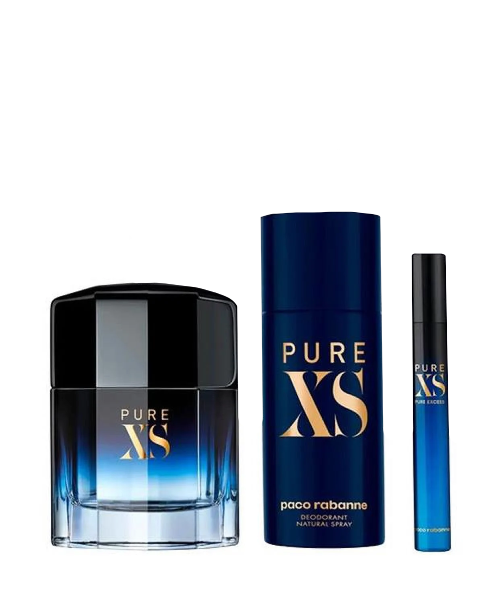 Paco Rabanne Pure XS Eau de Toilette 3.4oz + Mini 0.34oz + Deodorant Spray 5.1oz Gift Set For Men