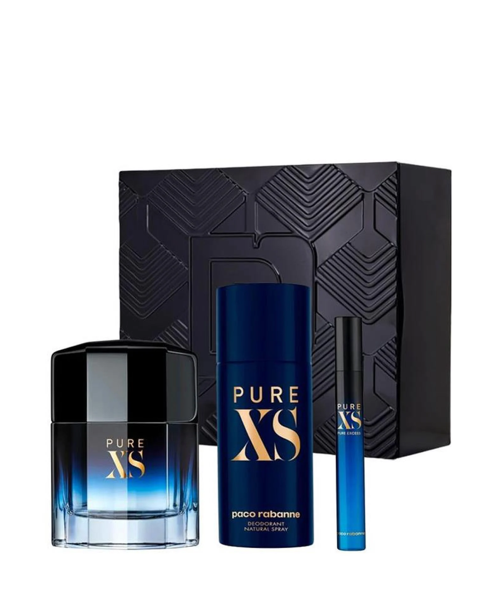 Paco Rabanne Pure XS Eau de Toilette 3.4oz + Mini 0.34oz + Deodorant Spray 5.1oz Gift Set For Men