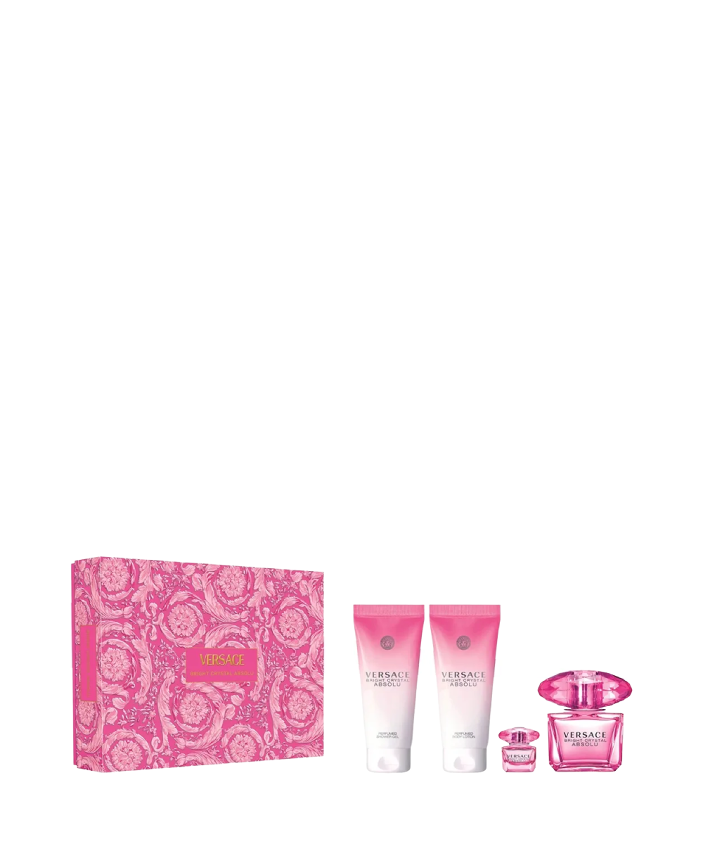 Versace Bright Crystal Absolu EDP 3oz + Mini 0.3oz + Body Lotion 3.4oz + Shower Gel 3.4oz Gift Set For Women