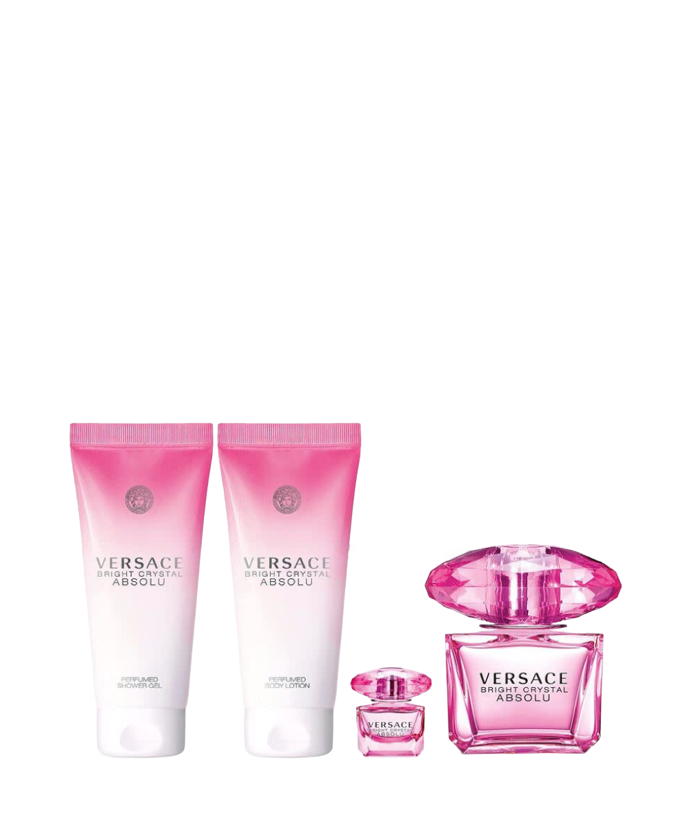 Versace Bright Crystal Absolu EDP 3oz + Mini 0.3oz + Body Lotion 3.4oz + Shower Gel 3.4oz Gift Set For Women