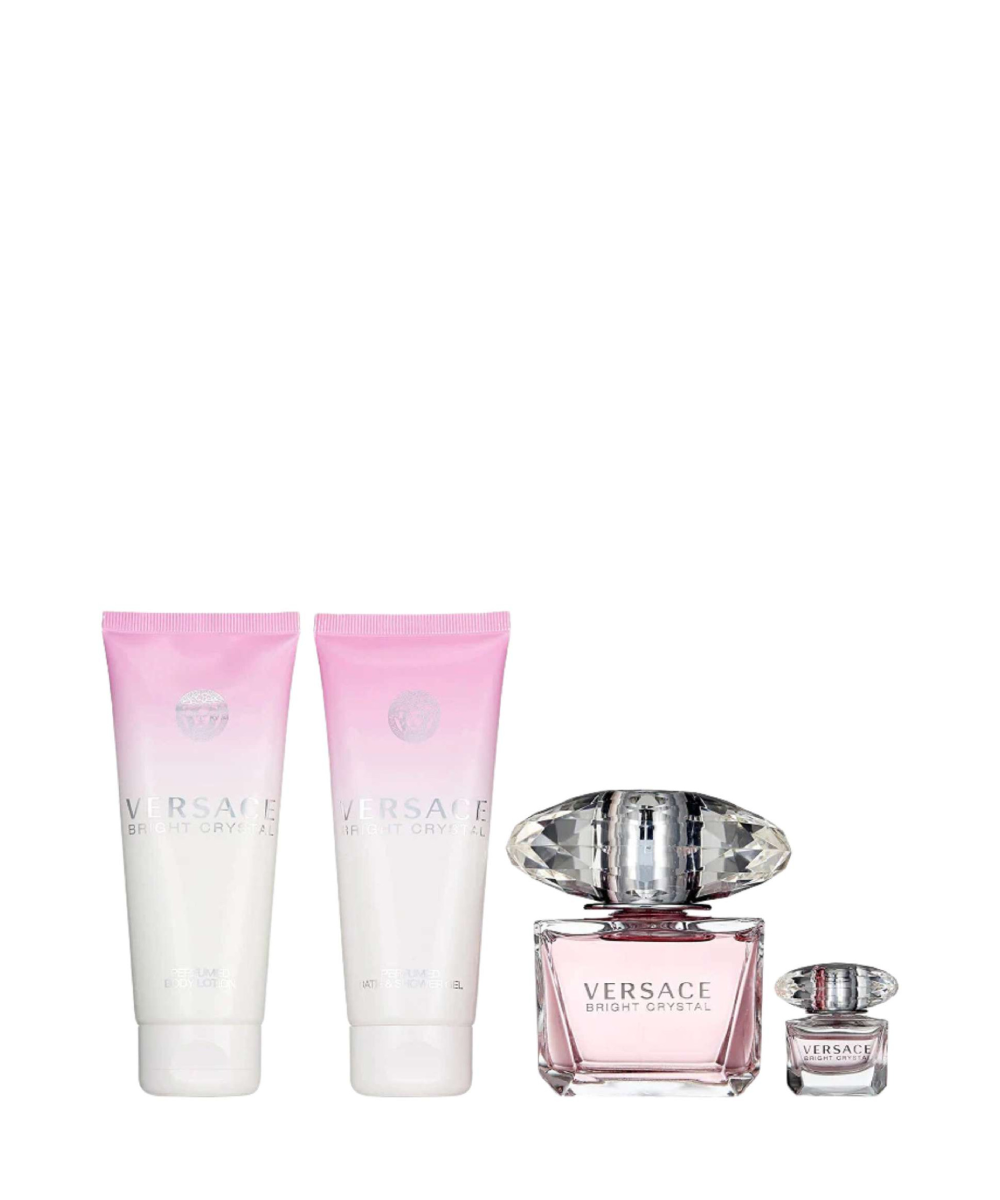 Versace Bright Crystal Eau de Toilette 3oz + Mini 0.17oz + Body Lotion 3.4oz + Shower Gel 3.4oz Gift Set For Women