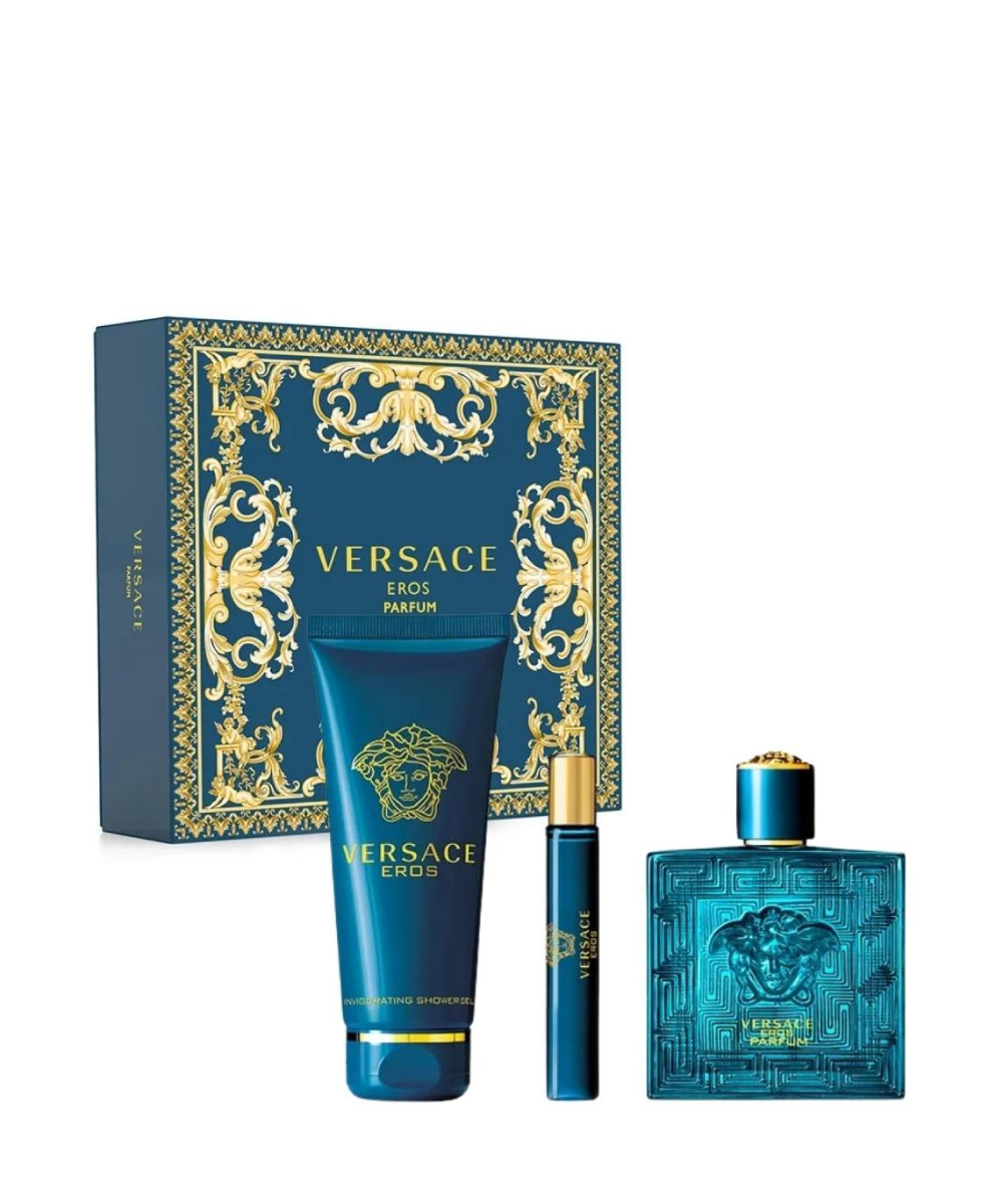 Versace Eros Parfum 3.4oz + Travel Spray Parfum 0.35oz + Shower Gel 5oz Gift Set For Men